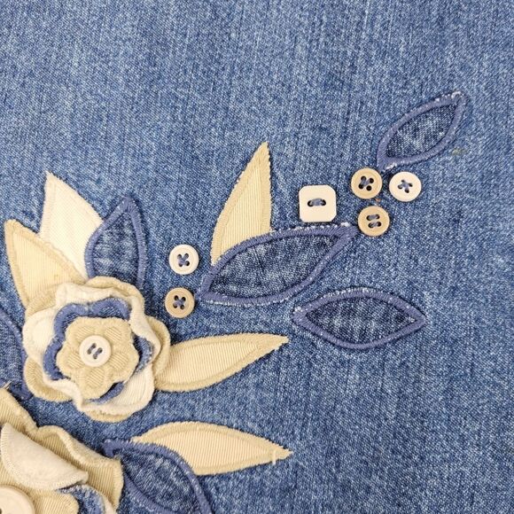 12P VINTAGE Boho CASUAL CORNER FLORAL APPLIQUE FLOWER DENIM JEAN SKIRT 12 PETITE - Picture 12 of 13